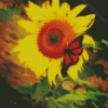 Sunflower On Butterfly Diamond Painting Art