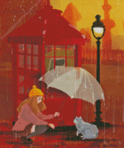 Girl Cat And Umbrella Diamond Painting Art