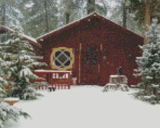 Snowfall Forest Cabin 5D Diamond Painting Art