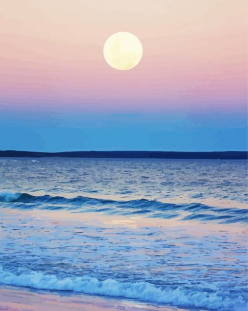 Sunset Moon Over Ocean Diamond Painting