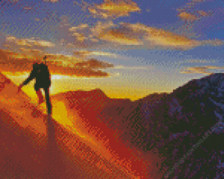 Climbing A Mountain Sunset Diamond Painting Art