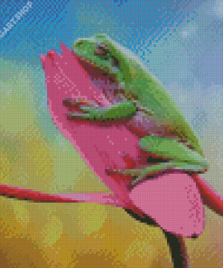 Green Frog On A Tulip Diamond Painting Art