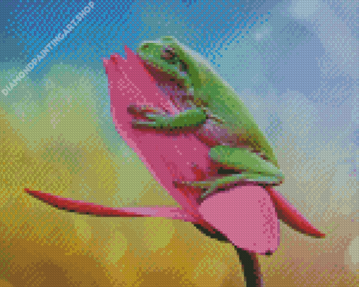 Green Frog On A Tulip Diamond Painting Art