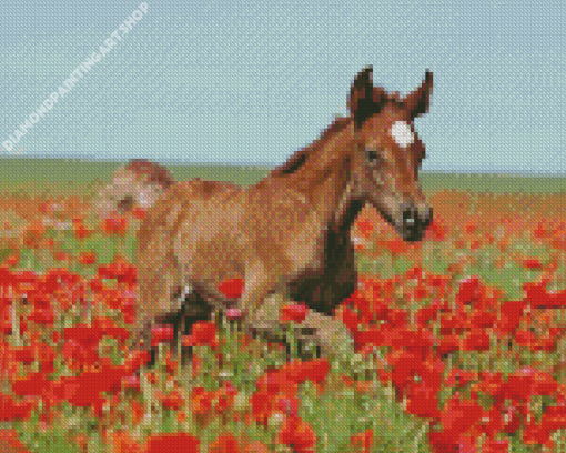 Horses And Red Flowers Diamond Painting Art
