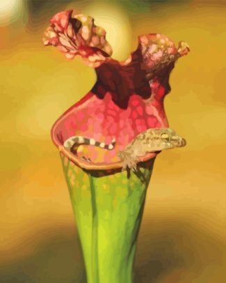 Lizard In Carnivorous Plant Diamond Painting Art