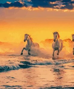Horses Running In Water Diamond Painting Art