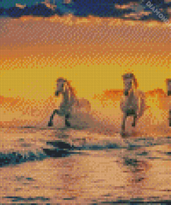 Horses Running In Water Diamond Painting Art