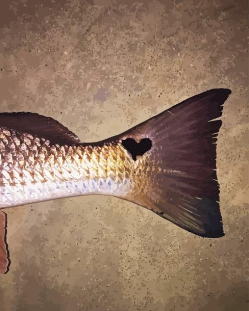 Black Heart Redfish Tail Diamond Painting Art