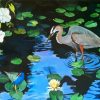 Heron In A Swamp With Lilies Diamond Painting Art