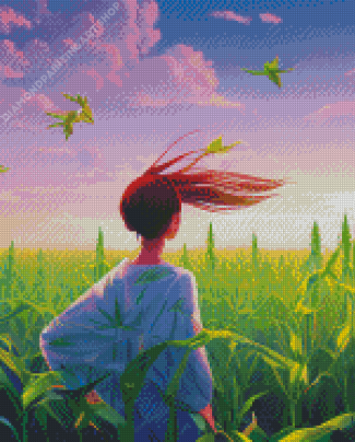 Girl In A Corn Field Diamond Painting Art