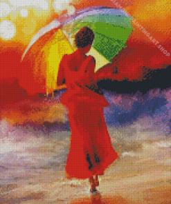 Woman Holding Umbrella Diamond Painting Art