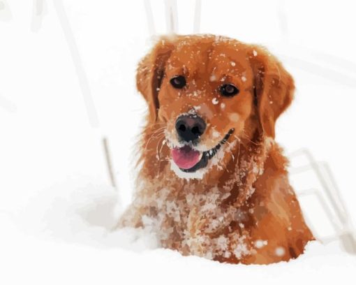 Golden Retriever Dog In Snow Diamond Painting Art