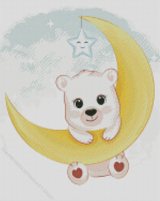 Bear Hanging In Crescent Moon Diamond Painting Art
