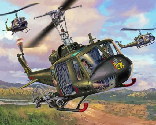 Military Huey Helicopters Diamond Painting Art