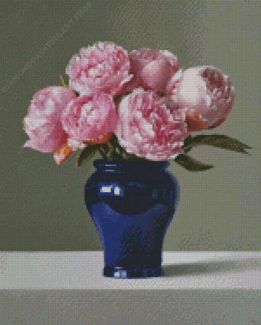 Peonies In Blue Vase Diamond Painting Art