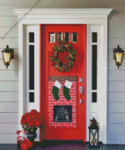 Red Christmas Door Diamond Painting Art