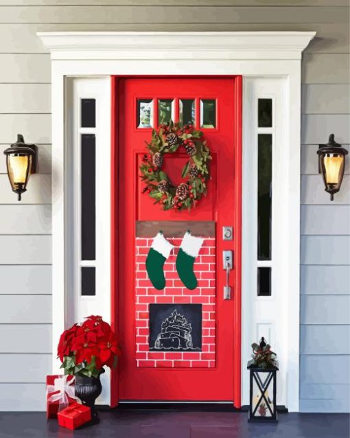 Red Christmas Door Diamond Painting Art