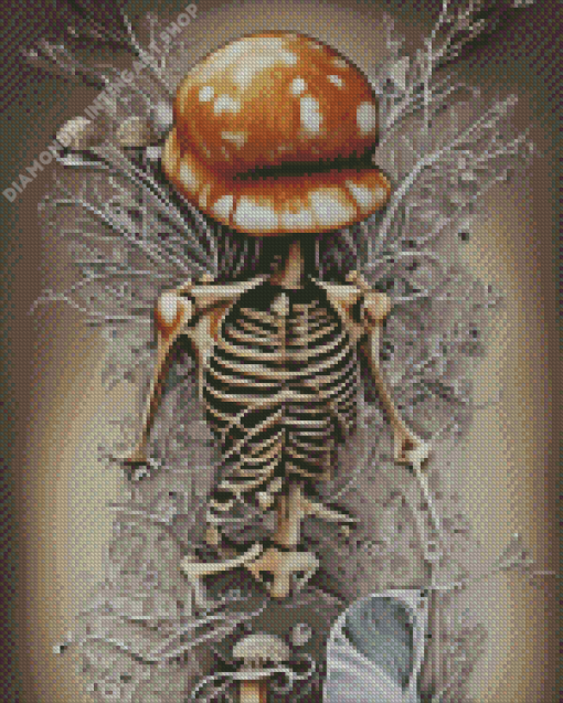 Skeleton With Mushroom Head Diamond Painting Art