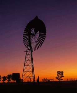 Western Windmill Silhouette Sunset Diamond Painting Art
