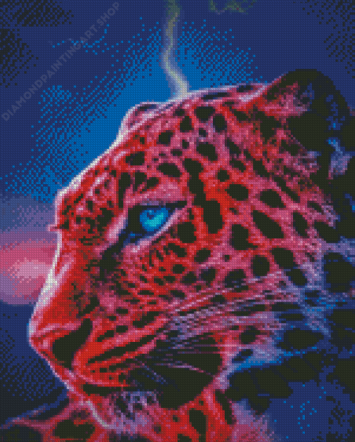 Blue Eyed Pink Jaguar Diamond Painting