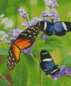 3 Butterflies and Flowers Diamond Painting