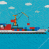 Illustration Freighter On Water Diamond Painting