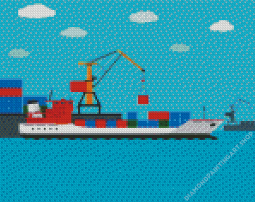 Illustration Freighter On Water Diamond Painting