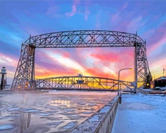 Snowy Canal Park At Sunset Diamond Painting