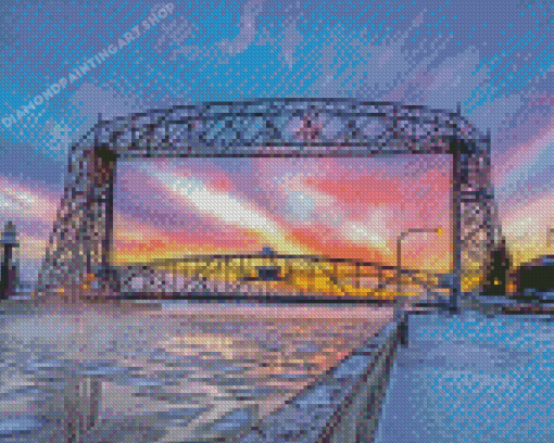 Snowy Canal Park At Sunset Diamond Painting