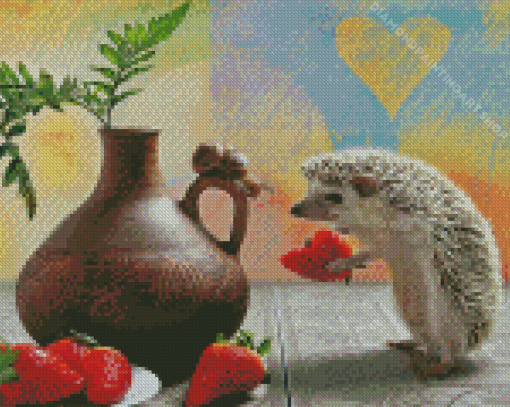 Hedgehog and Strawberries Diamond Painting