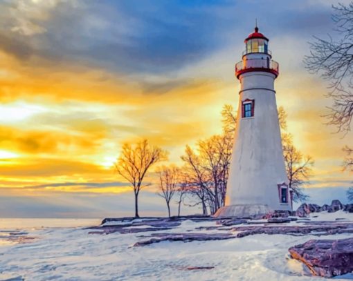 Lighthouse During Sunset Diamond Painting