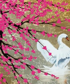 Pink Cherry Tree and Swan Diamond Painting