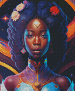 Black Woman and Flowers Diamond Painting