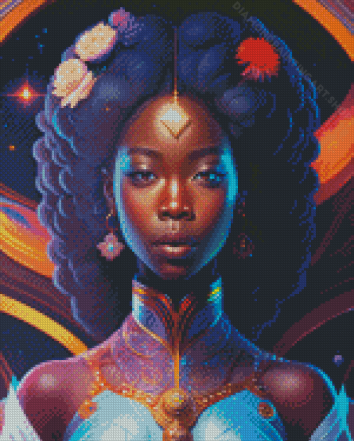 Black Woman and Flowers Diamond Painting
