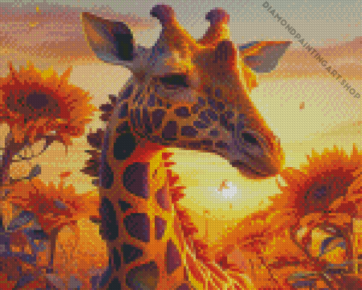 Giraffe and Sunflower Diamond Painting