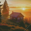 Log Cabin Sunset Diamond Painting