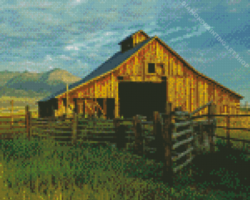 Old Barn and Mountain Diamond Painting