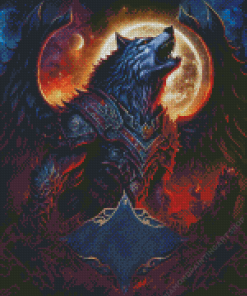 Warrior Wolf With Moon Diamond Painting