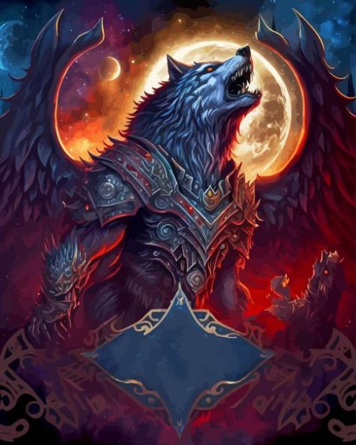 Warrior Wolf With Moon Diamond Painting