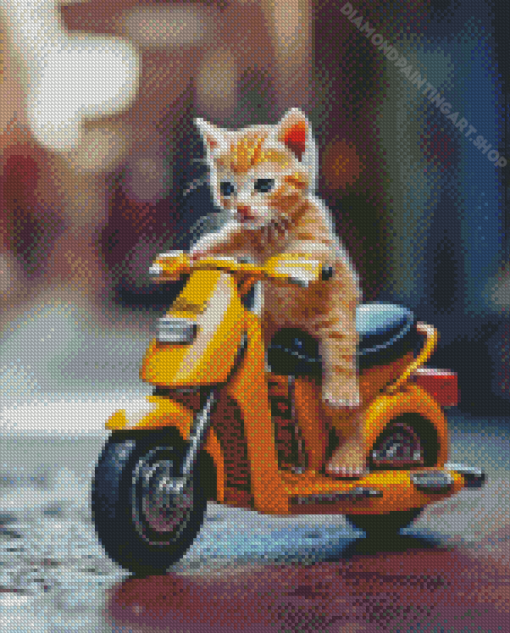 Cat On Motorcycle Diamond Painting
