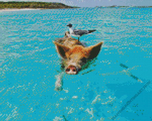 Pig In The Beach Diamond Painting
