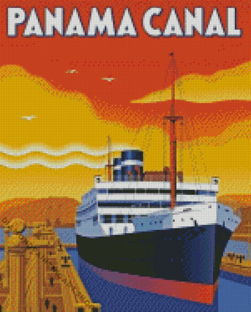 Panama Canal Poster Sunset Diamond Painting