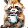 Raccoon With Coffee Diamond Painting