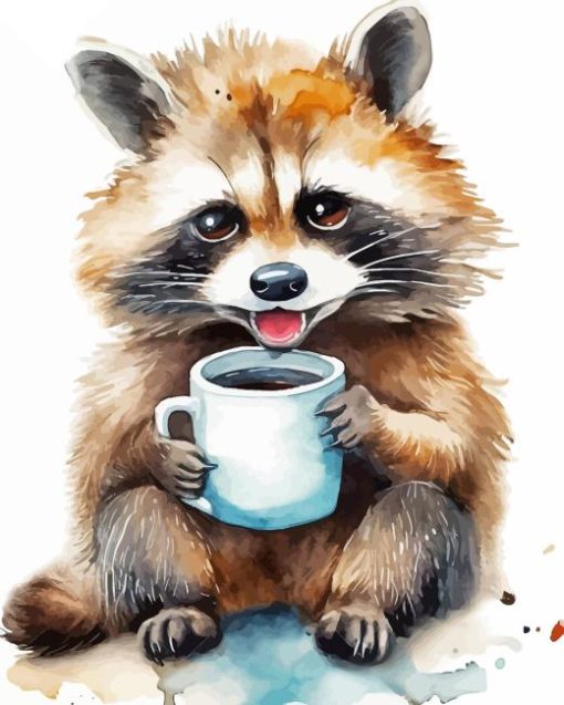 Raccoon With Coffee Diamond Painting