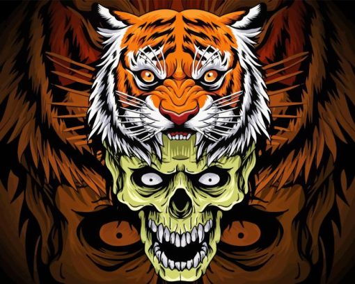 Skull And Tiger Diamond Painting