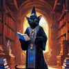 Cat In Library Reading Diamond Painting