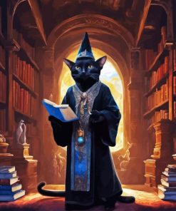 Cat In Library Reading Diamond Painting