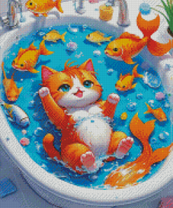 Cat And Fish Diamond Painting