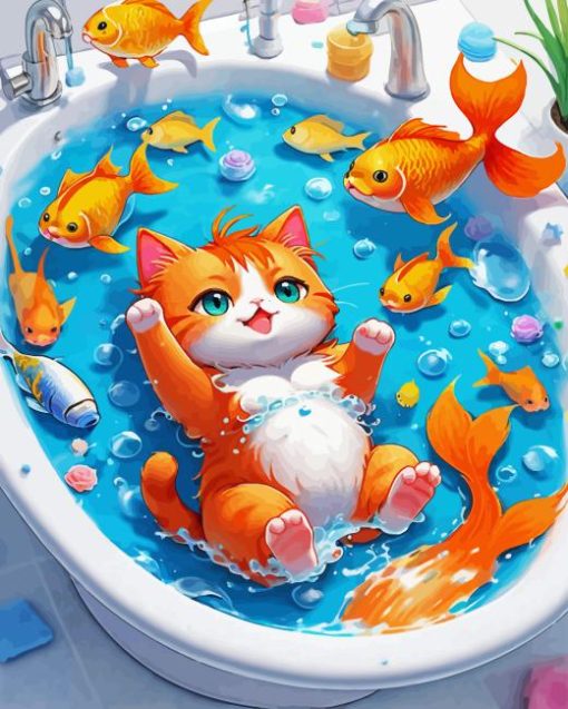 Cat And Fish Diamond Painting