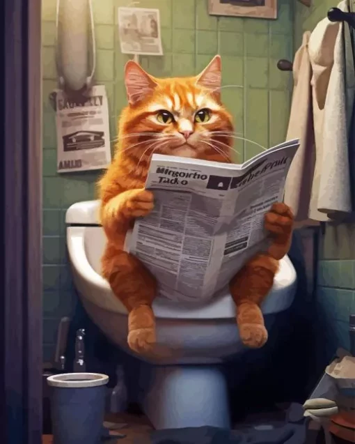 Kitty reading newspaper paint by numbers